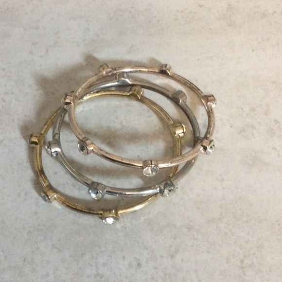 Trio silver gold copper bling bangle bracelets - Picture 1 of 6